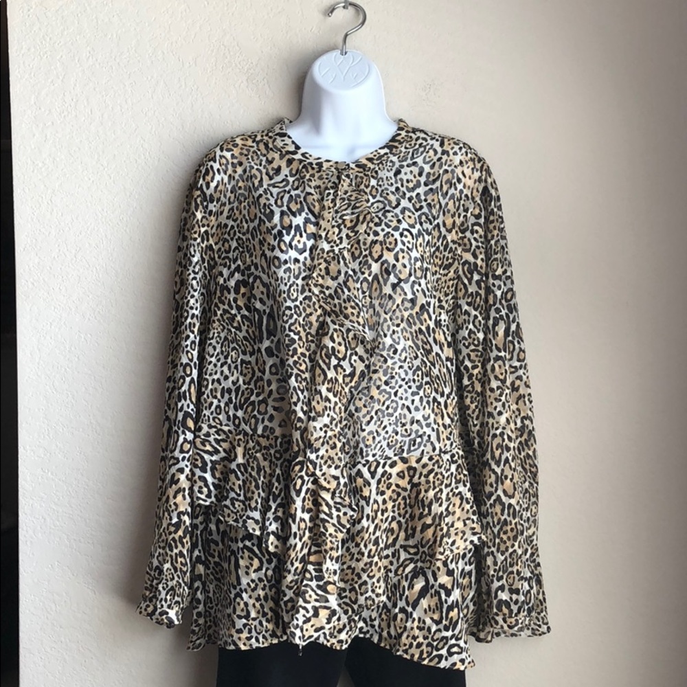 Chico's Cheetah Print Sheer Long Sleeve Blouse